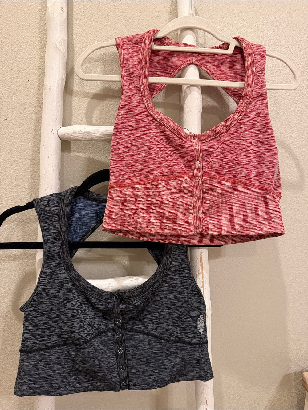 Set of 2 Free People -Snap Athletic Crop Tops - Pink/Red  & Charcoal